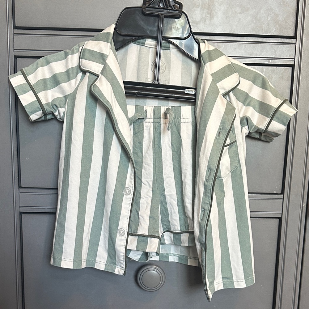 Striped Green and White Pajama Set 3T